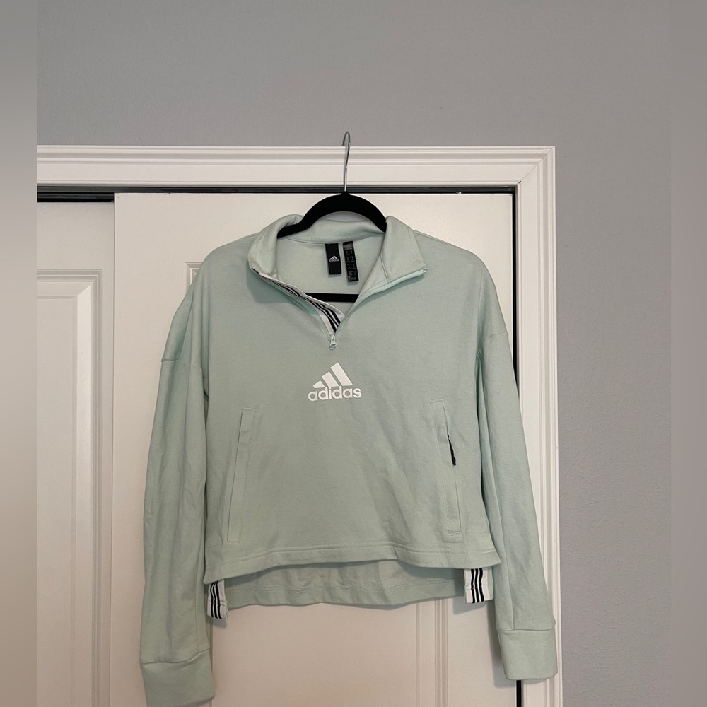 Adidas Womens Crop 1/4 Zip‎ XS light green